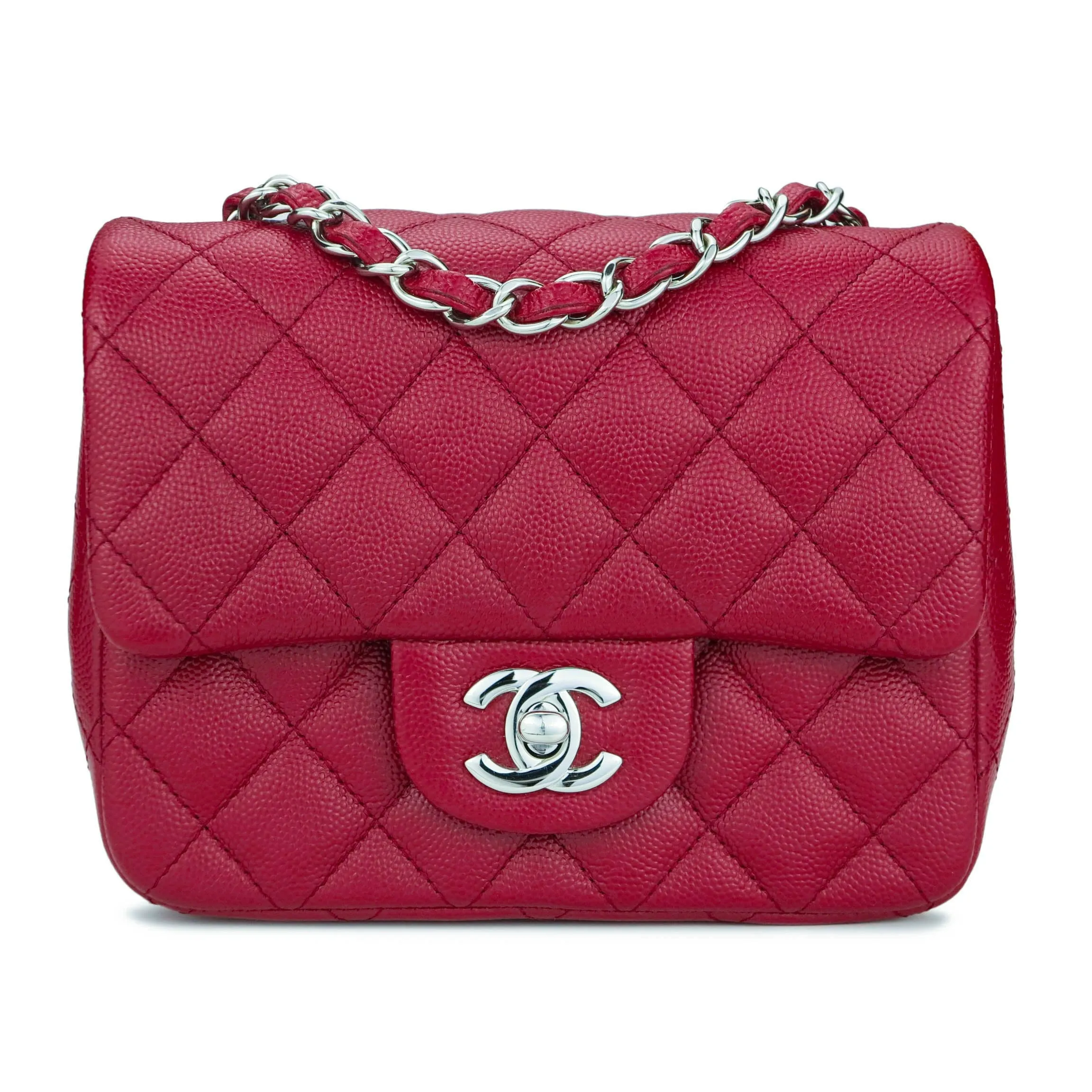 Classic Mini Square Flap Bag in 17B Red Caviar