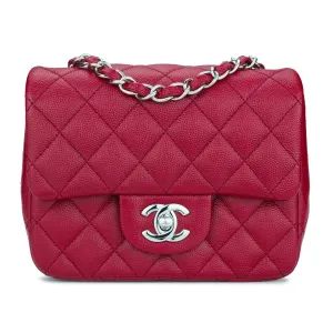 Classic Mini Square Flap Bag in 17B Red Caviar