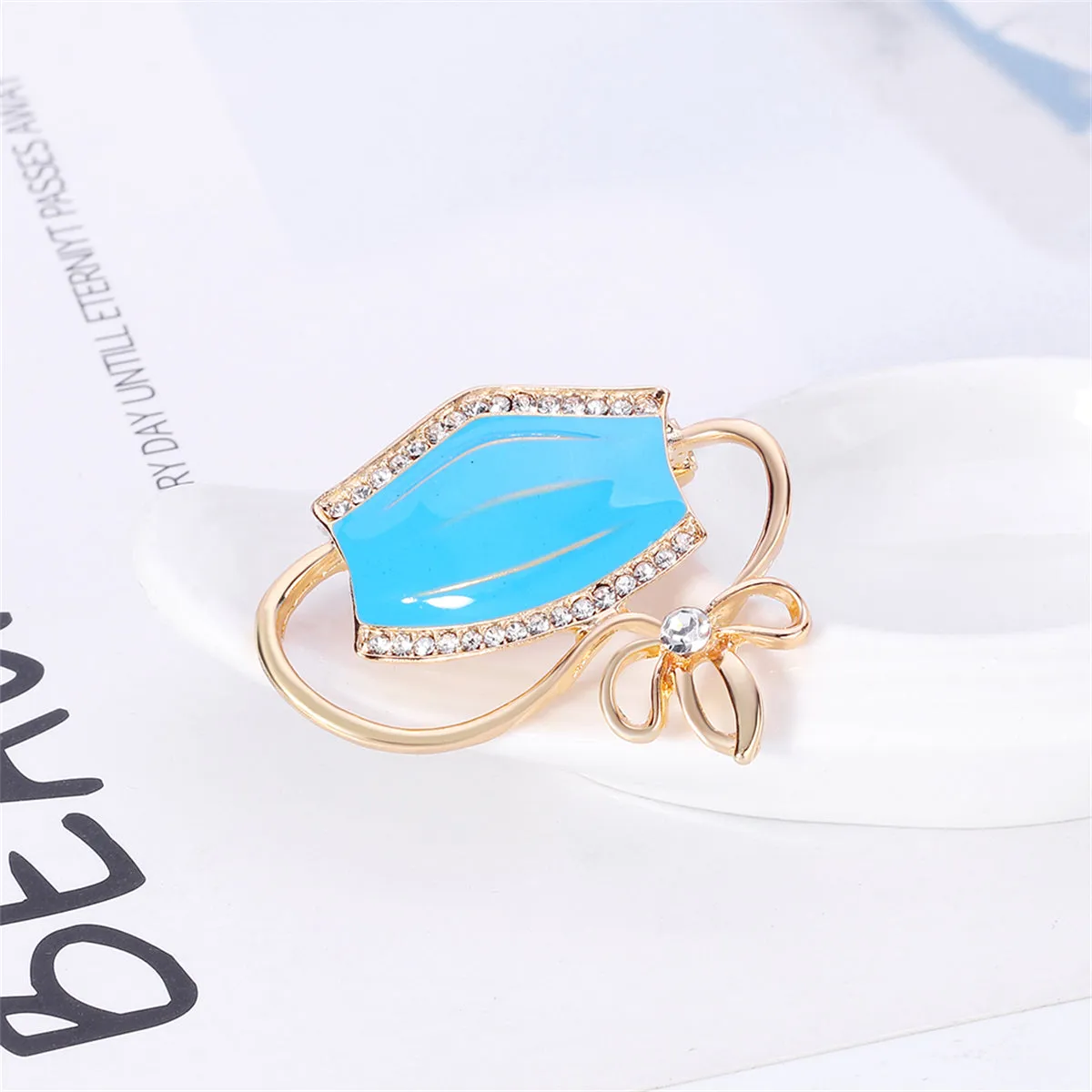 Clear Cubic Zirconia & Blue Enamel Mask Brooch