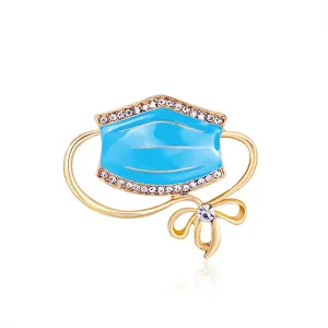 Clear Cubic Zirconia & Blue Enamel Mask Brooch