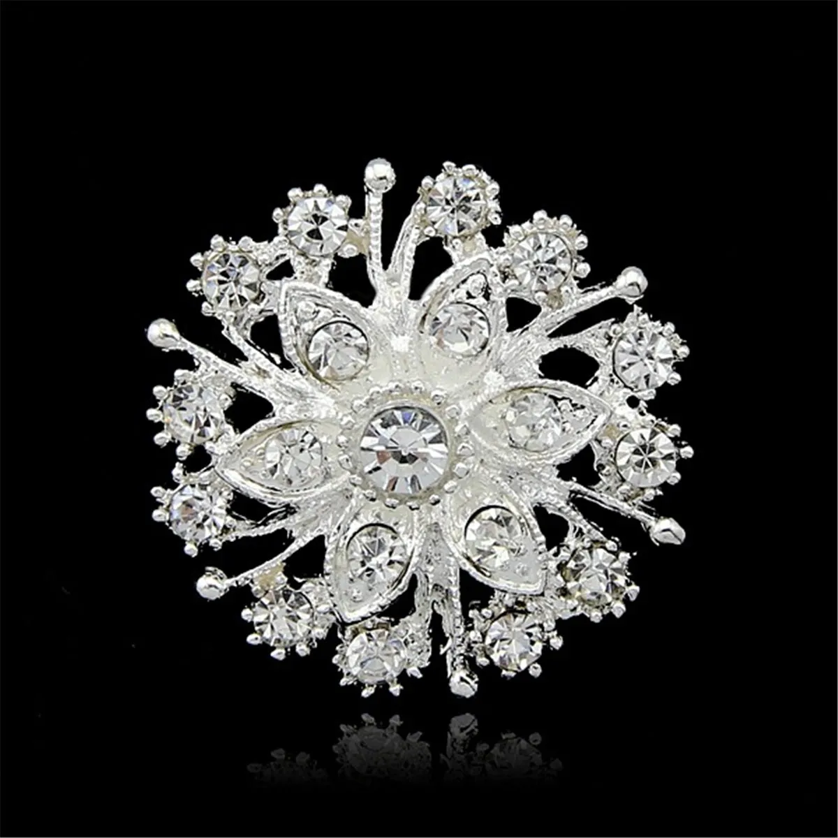 Clear Cubic Zirconia Flower Brooch