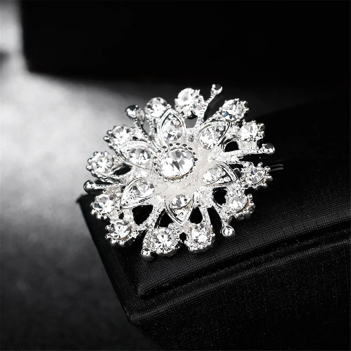 Clear Cubic Zirconia Flower Brooch
