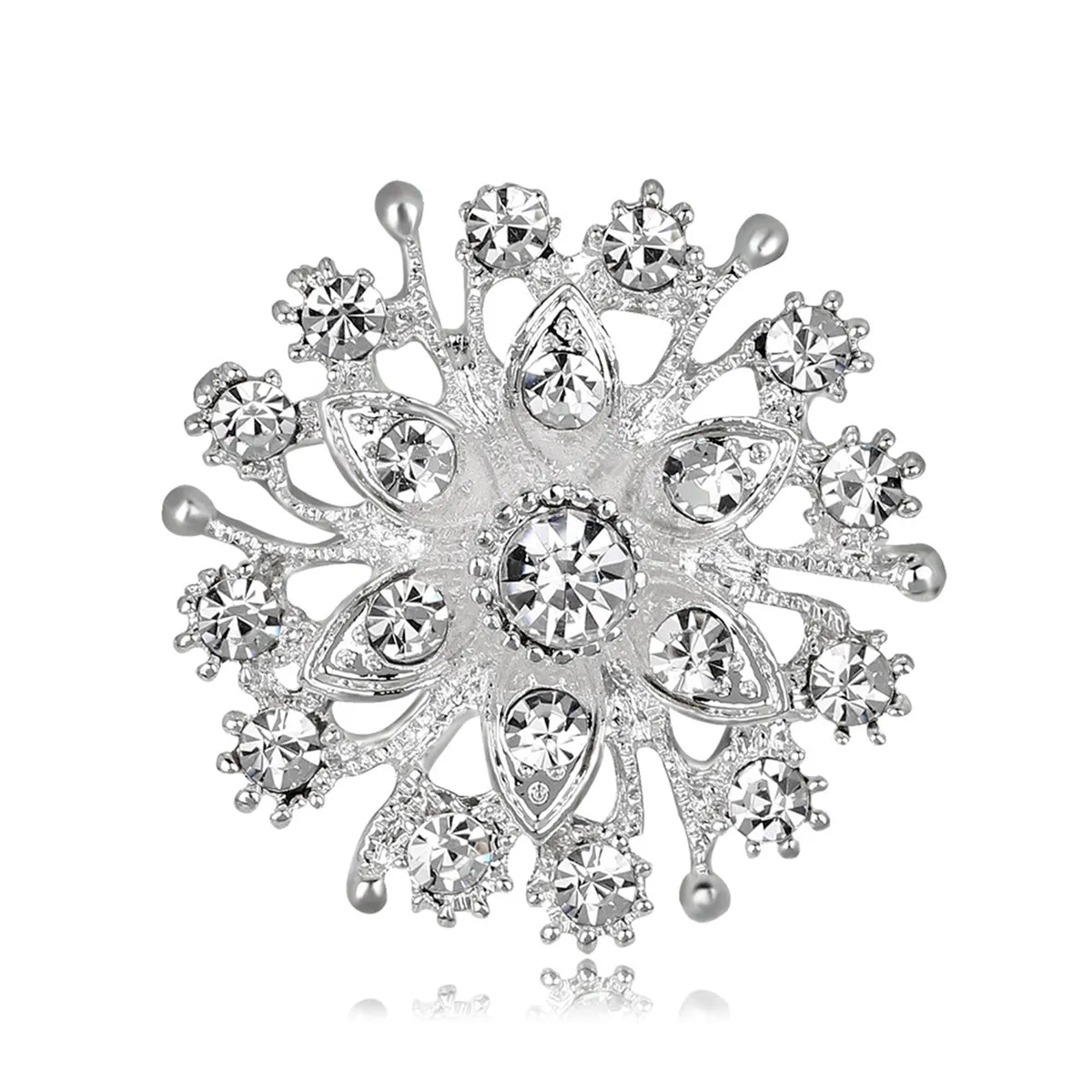 Clear Cubic Zirconia Flower Brooch