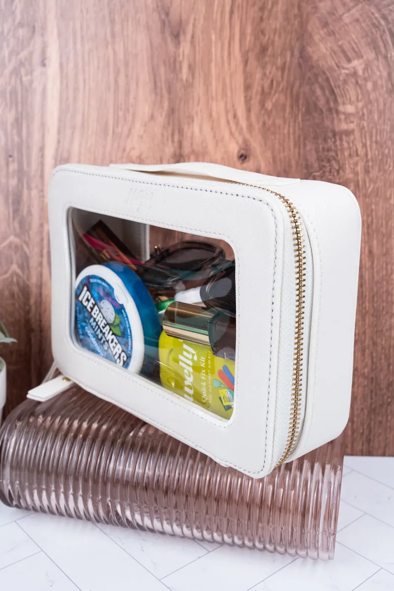 Clear The Way White Faux Leather Toiletry Case