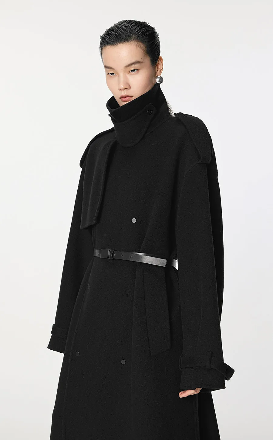 Coat / JNBY Double-Breasted Wool Trench Coat