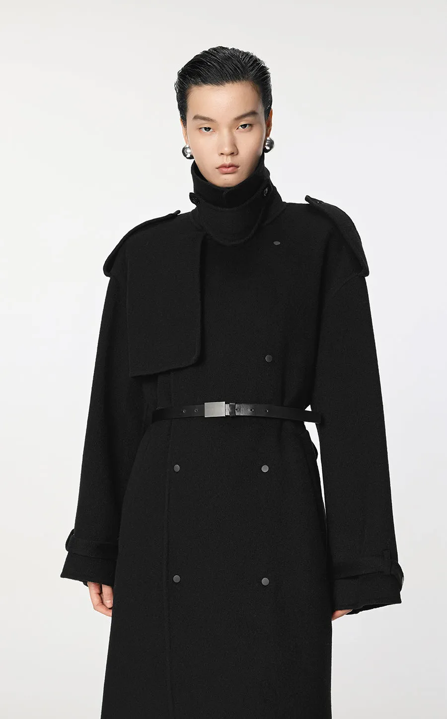 Coat / JNBY Double-Breasted Wool Trench Coat