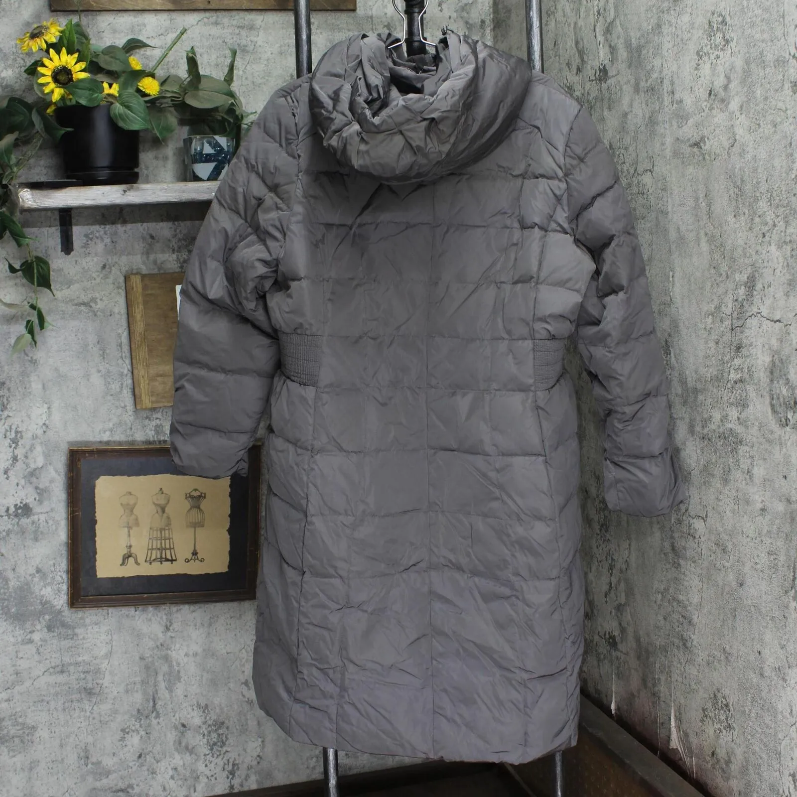 Cole Haan Womens Quilted Hooded Down Maxi Puffer Coat 1677d2fbce96d5 Gray 2XL