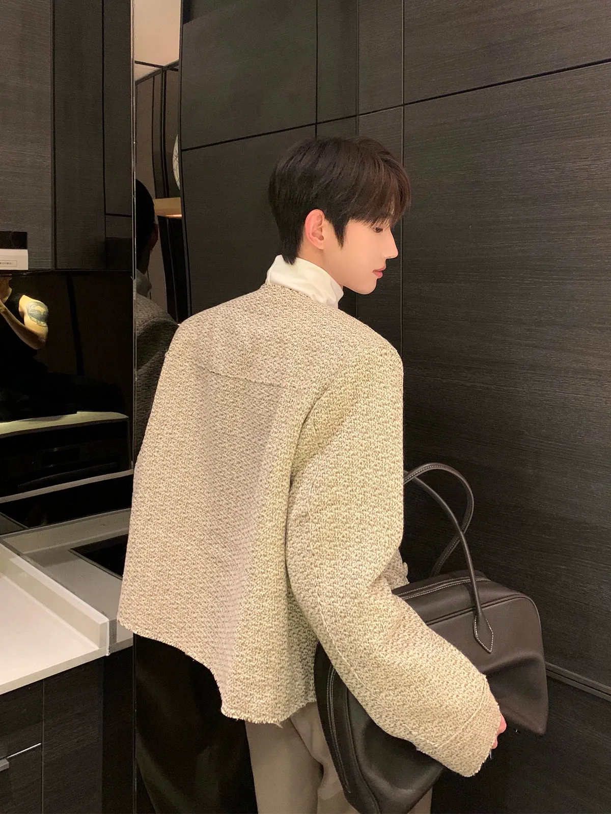 Collarless Wool Multi-pocket Padded Jacket