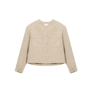 Collarless Wool Multi-pocket Padded Jacket