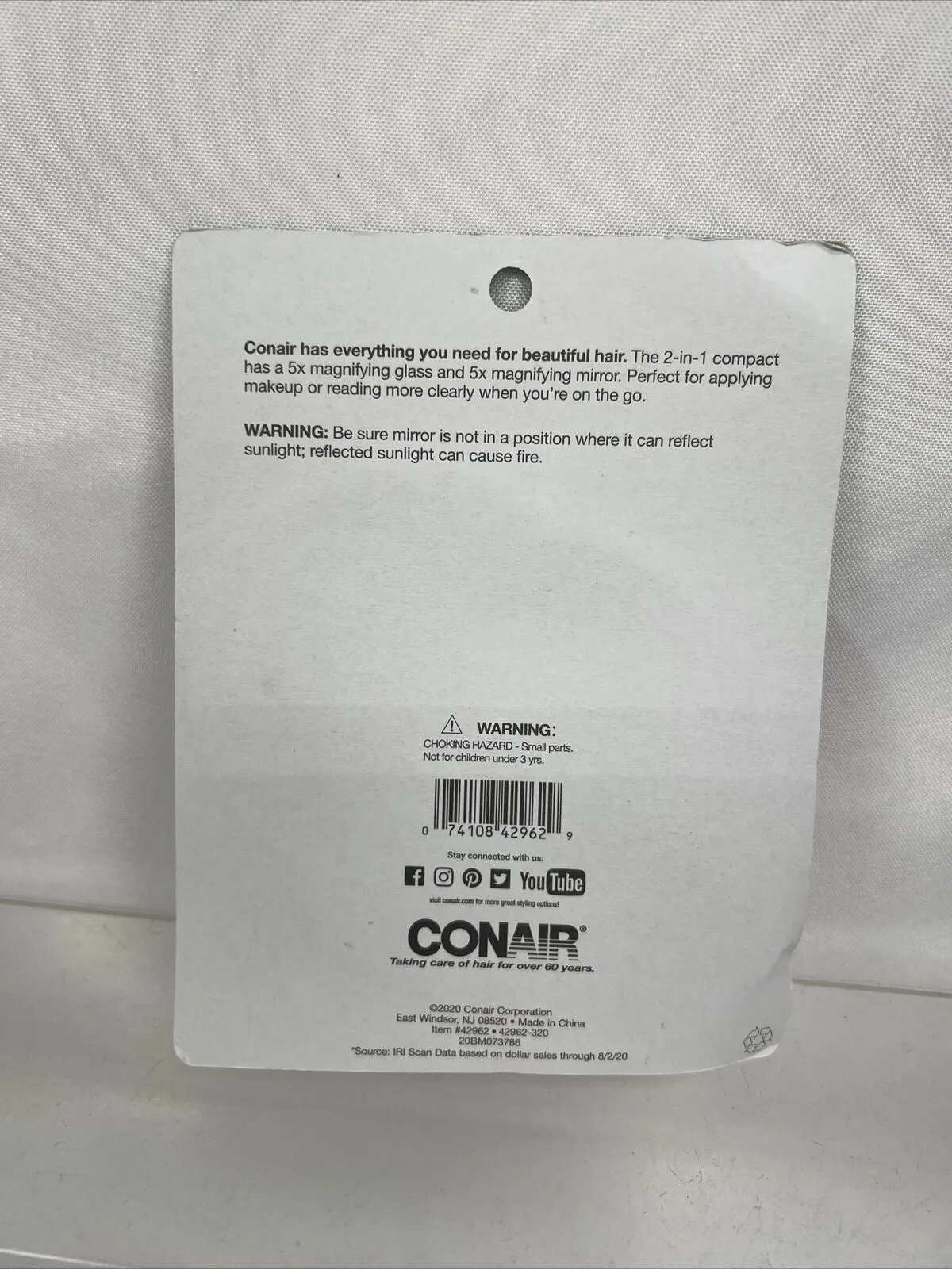 Conair Compact 5x Magnifying Glass & Mirror Blue Purse Travel Folding