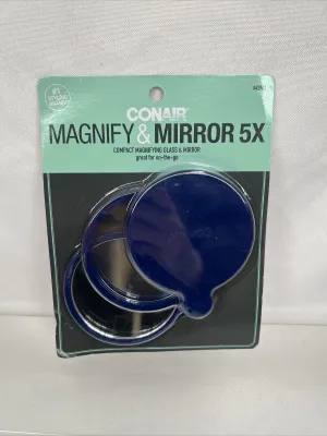 Conair Compact 5x Magnifying Glass & Mirror Blue Purse Travel Folding