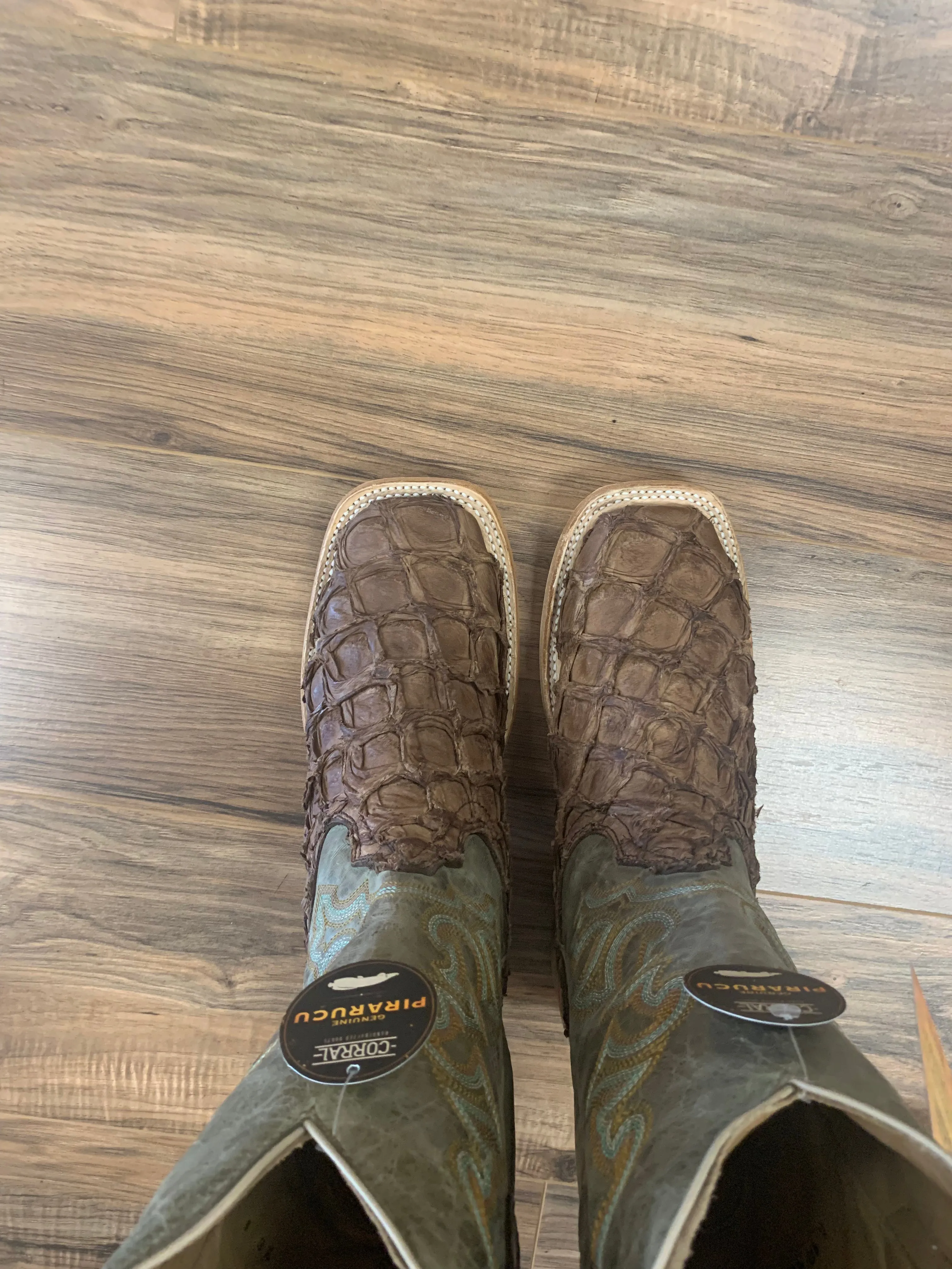 CORRAL  Corral Men's Brown Turquoise Fish Embroidery Square Toe Western Boots