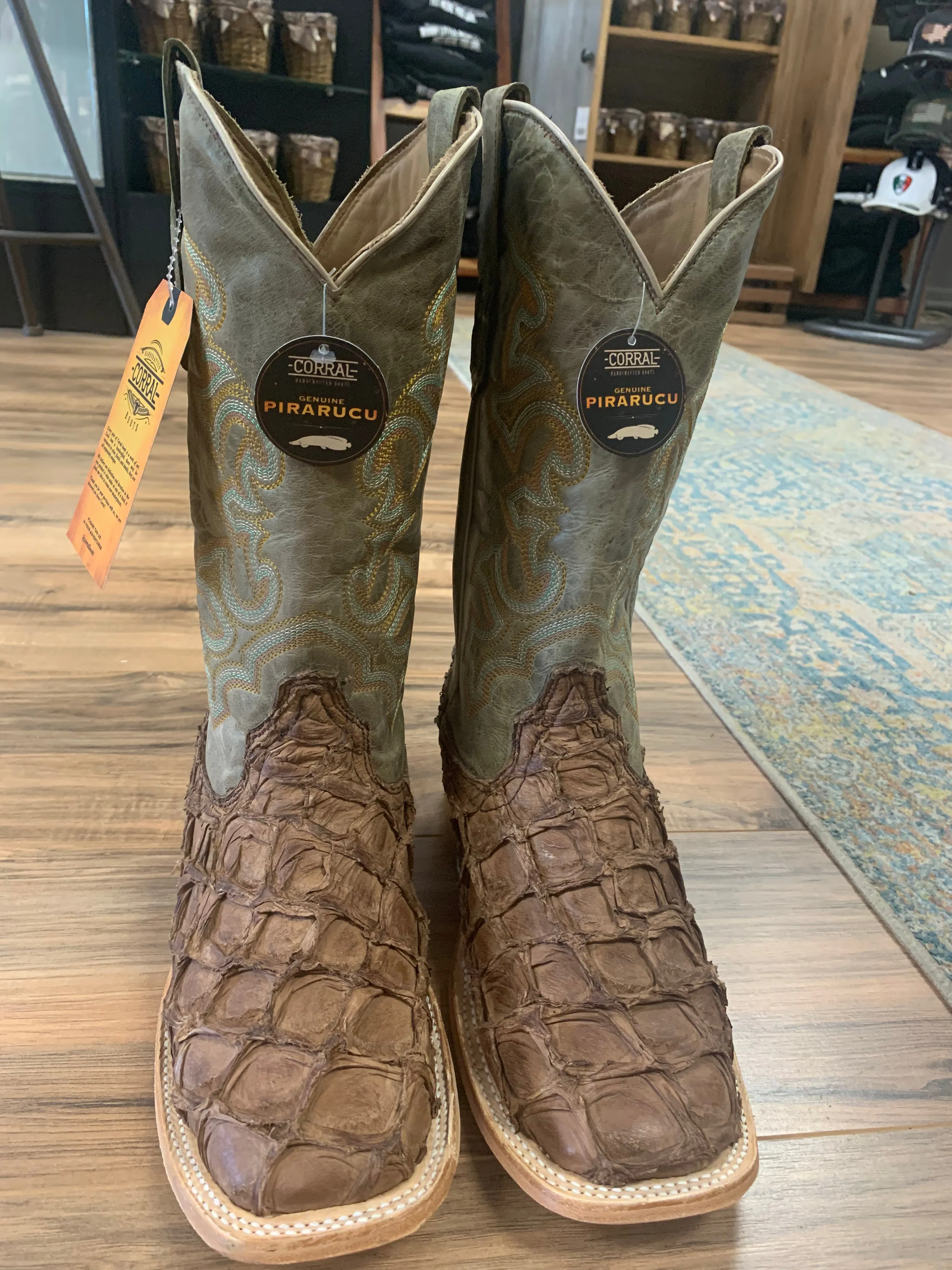 CORRAL  Corral Men's Brown Turquoise Fish Embroidery Square Toe Western Boots