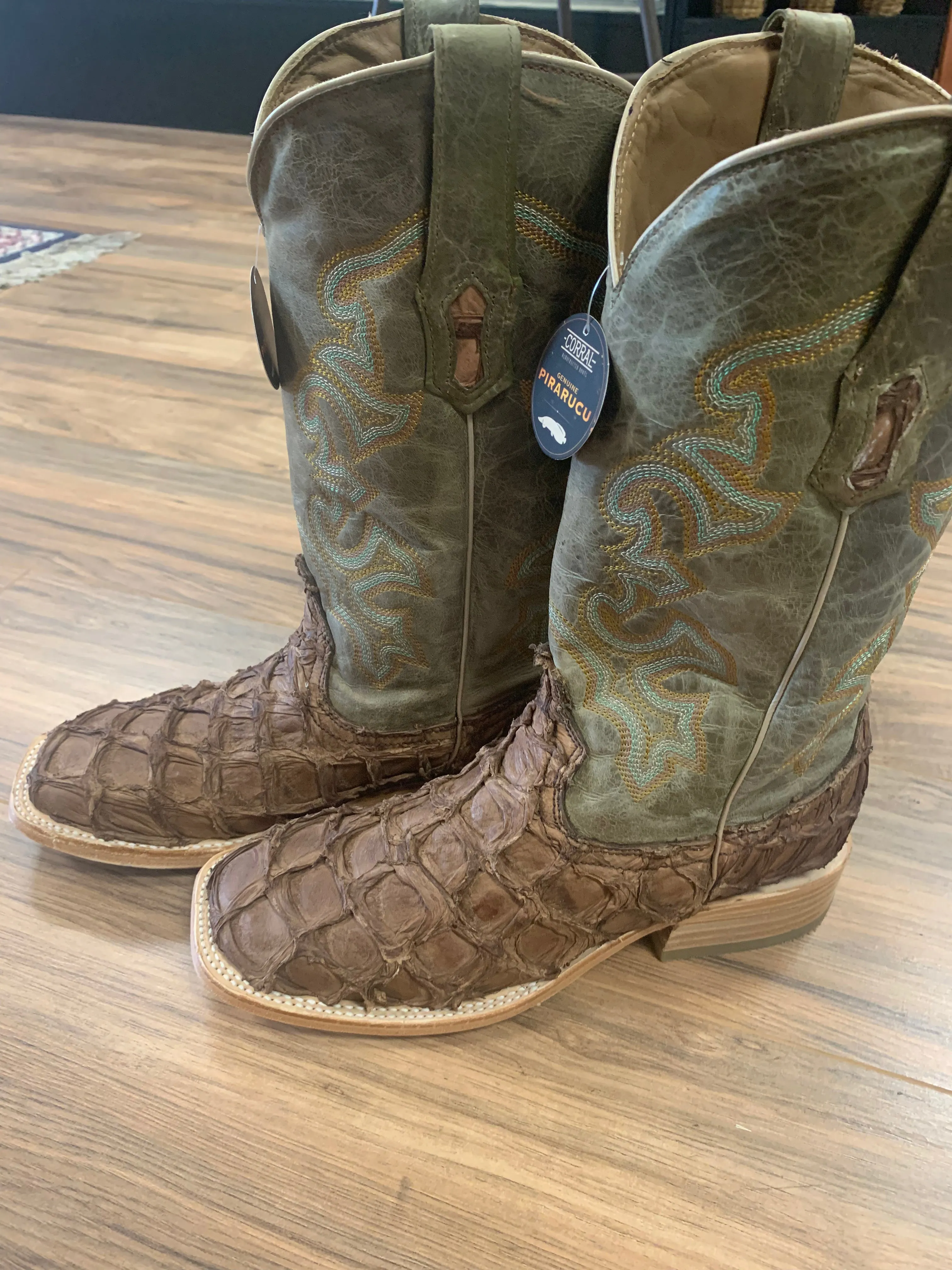 CORRAL  Corral Men's Brown Turquoise Fish Embroidery Square Toe Western Boots