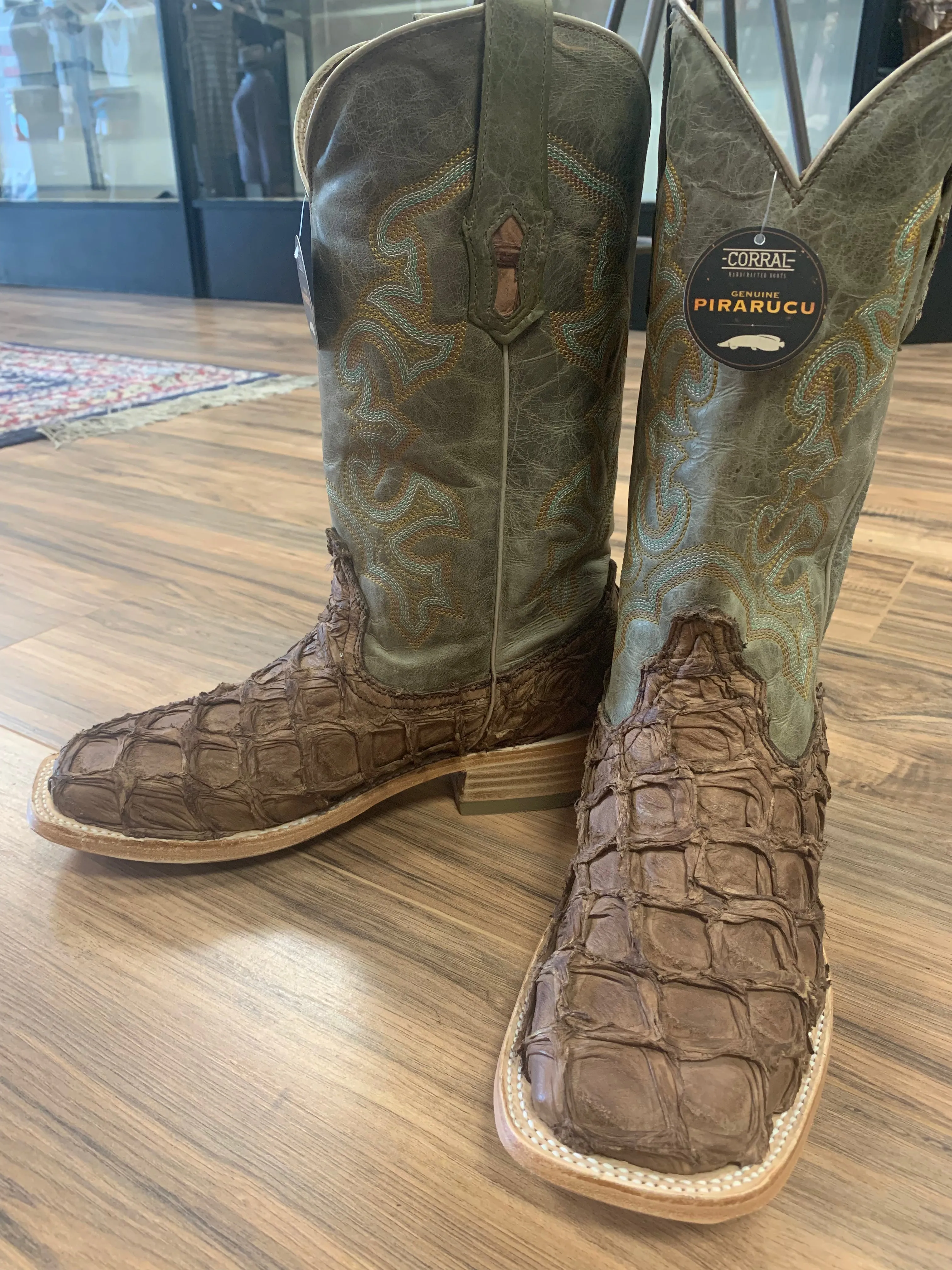 CORRAL  Corral Men's Brown Turquoise Fish Embroidery Square Toe Western Boots