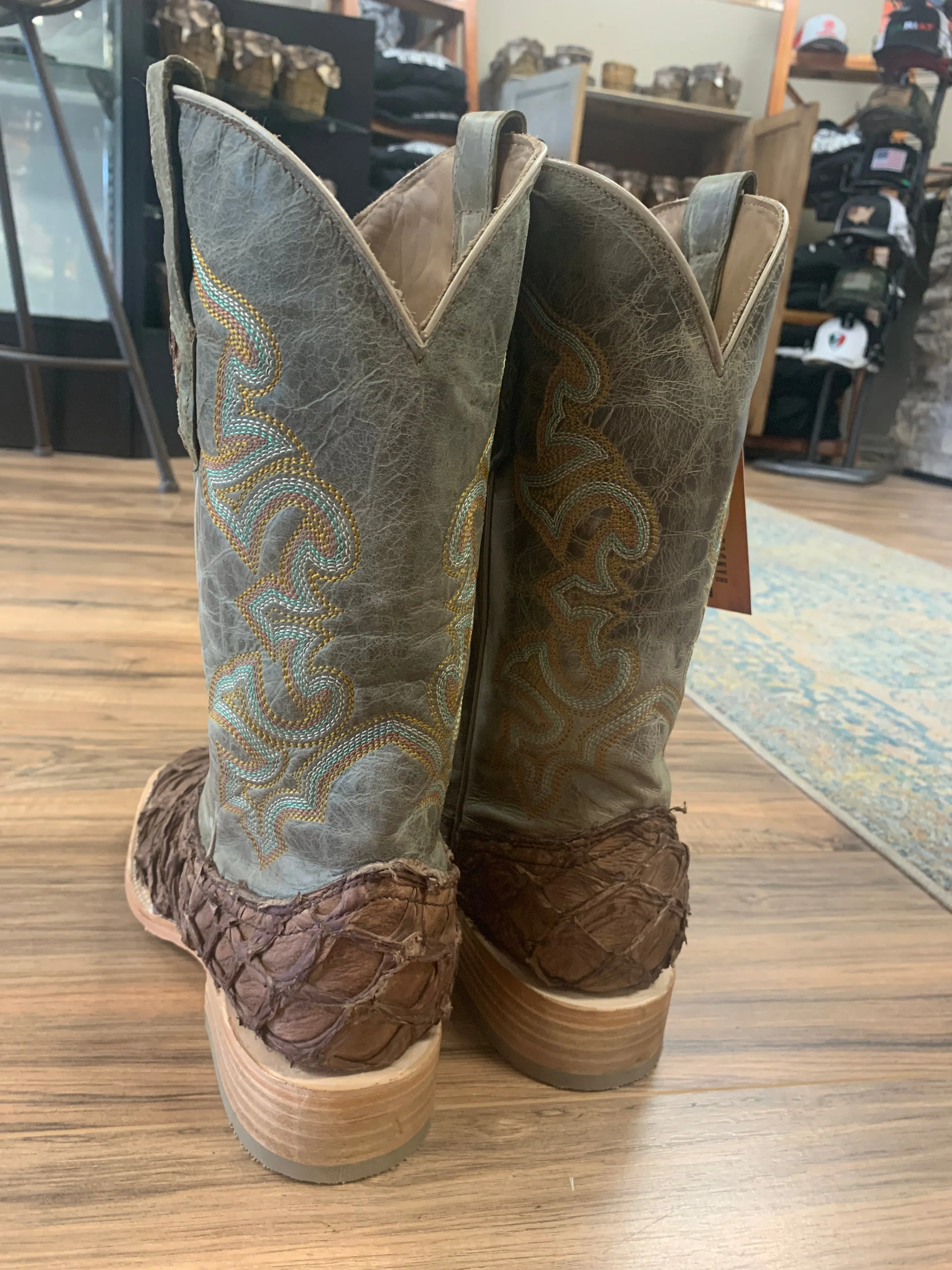 CORRAL  Corral Men's Brown Turquoise Fish Embroidery Square Toe Western Boots