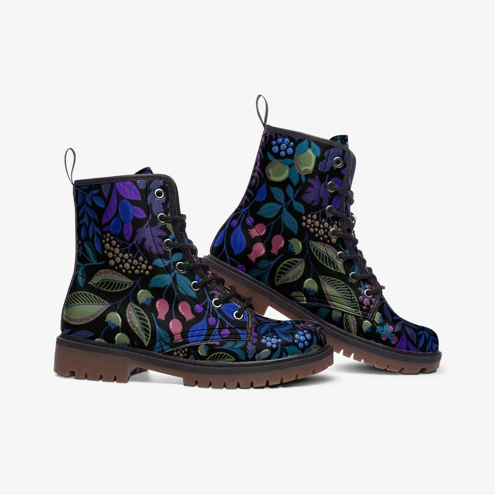 Cottage Floral Blue Vegan Leather Unisex Boots