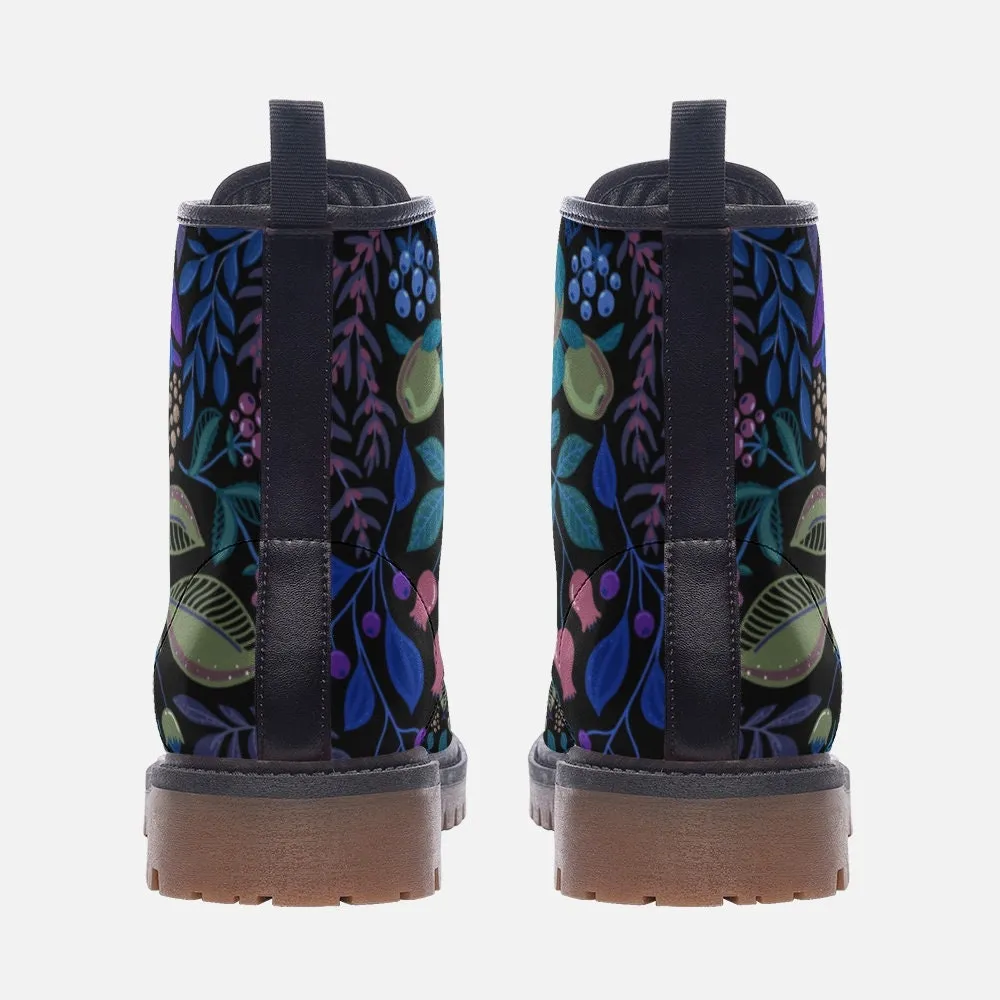 Cottage Floral Blue Vegan Leather Unisex Boots