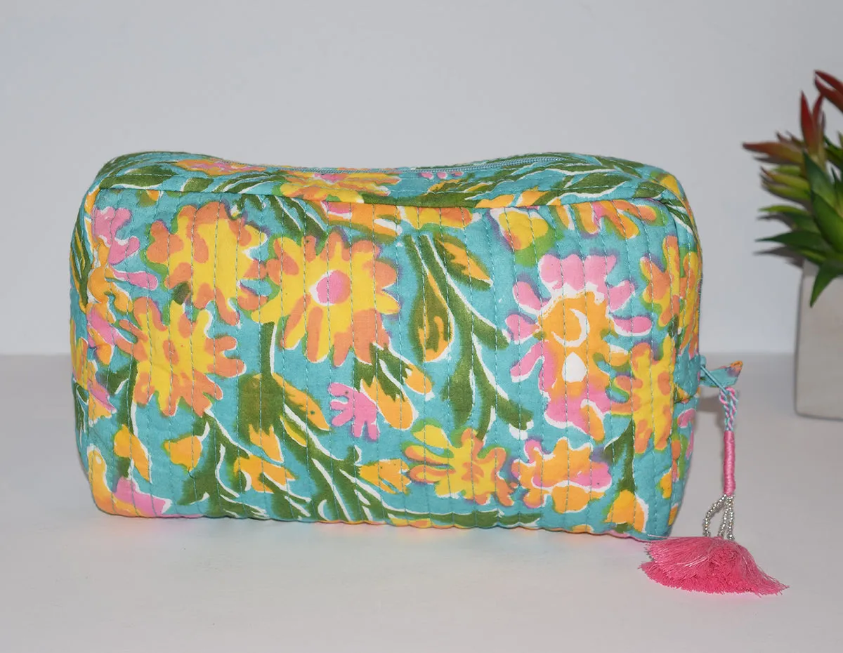 Crescent Waterproof Cosmetic Bag | Aqua Floral