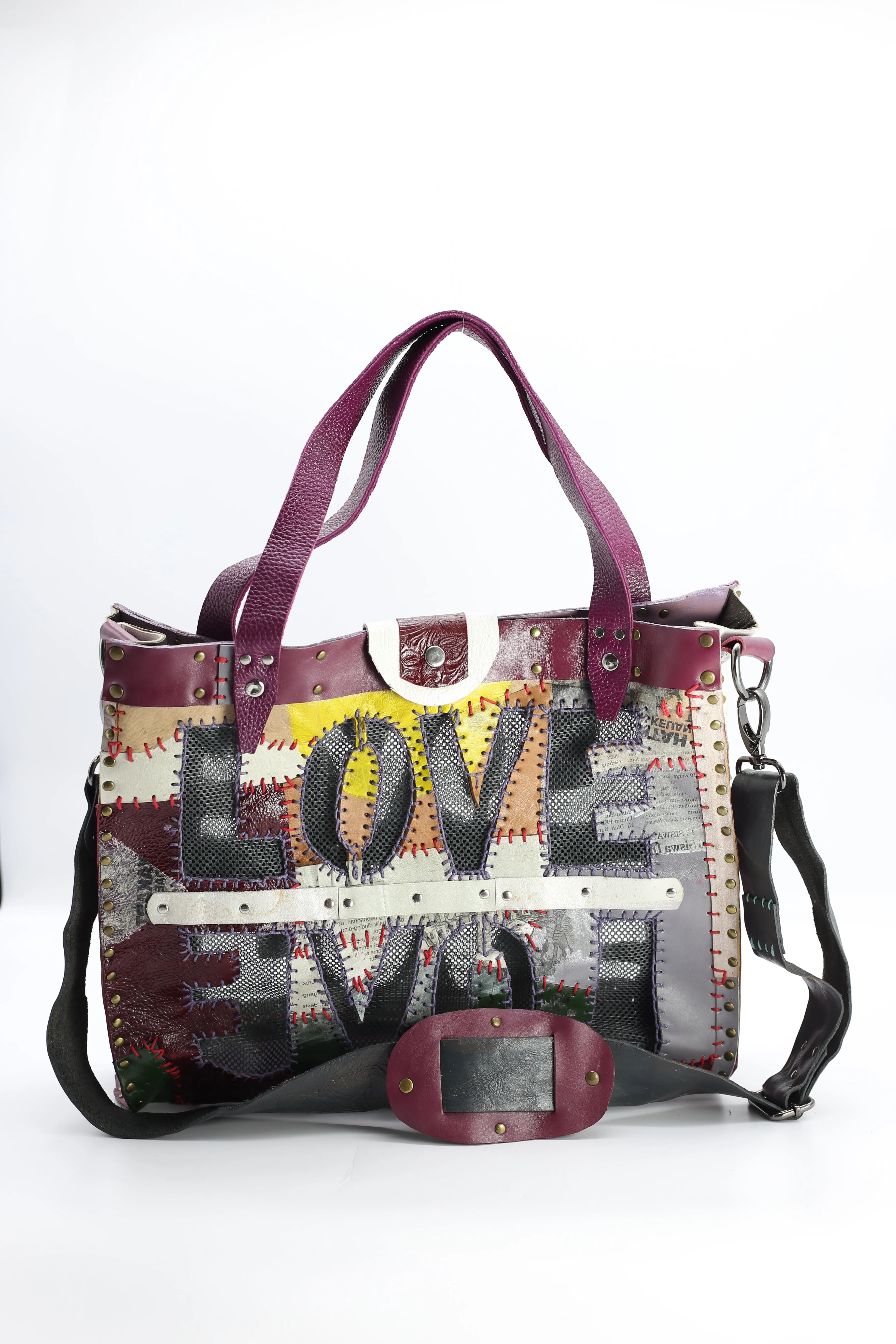 Cross Body Tote Bag with LOVE From Recycled Leather