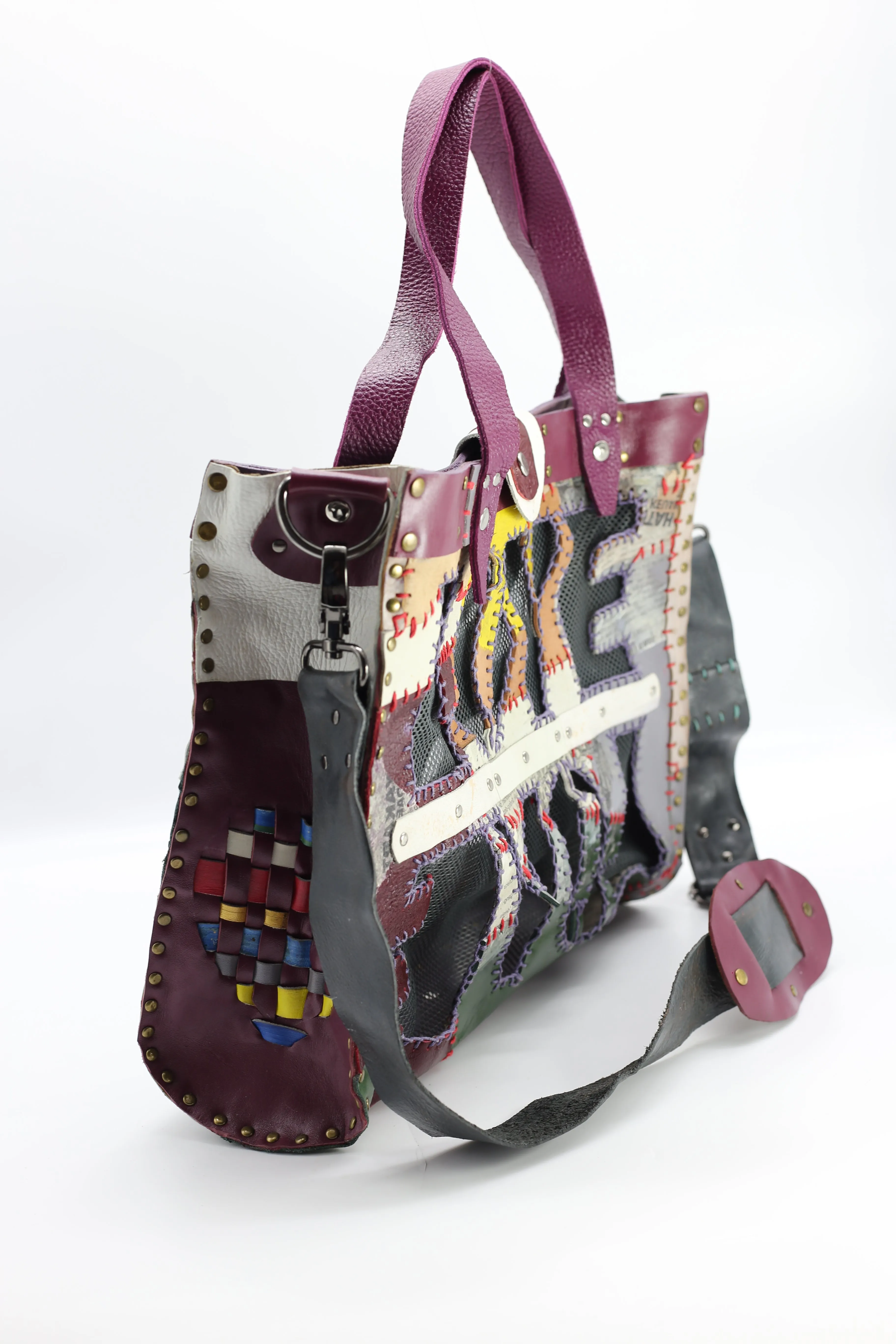 Cross Body Tote Bag with LOVE From Recycled Leather