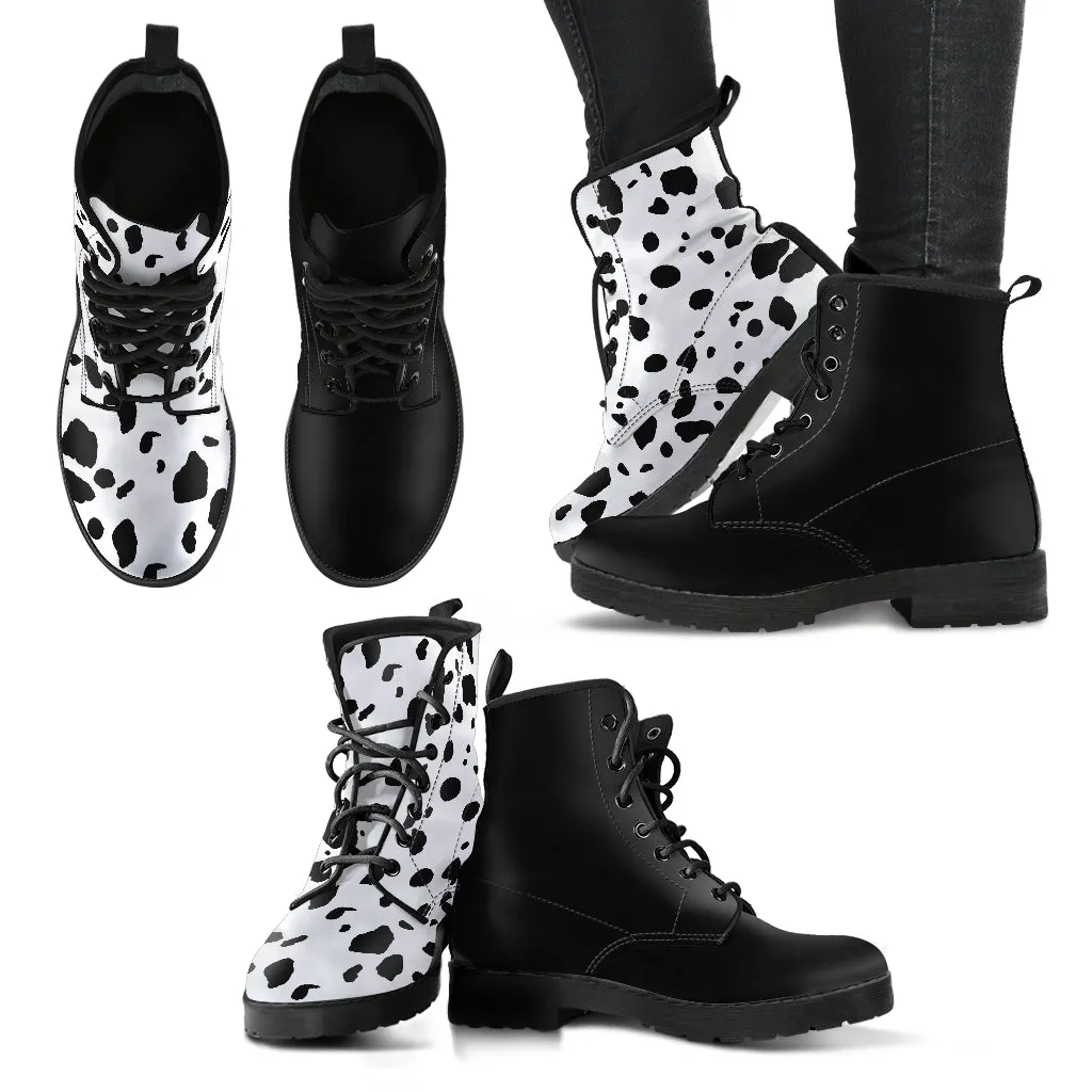 Cruella Dalmatian Mismatched Vegan Boots Mens Womens
