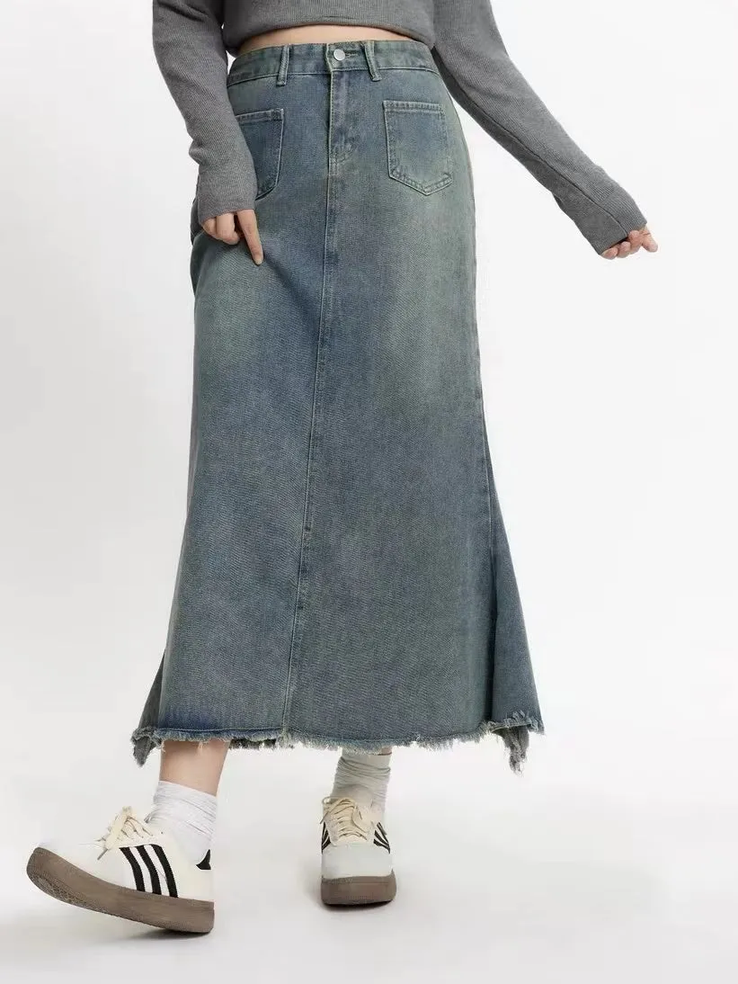 crushpeach Distressed denim Y2K skirt