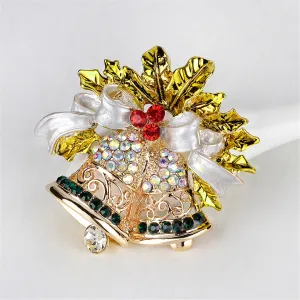 Cubic Zirconia & 18K Gold-Plated Botany Bow & Bell Brooch