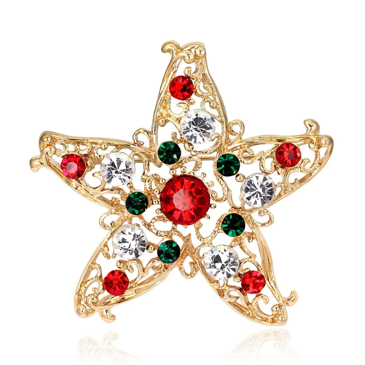 Cubic Zirconia & 18K Gold-Plated Filigree Star Brooch