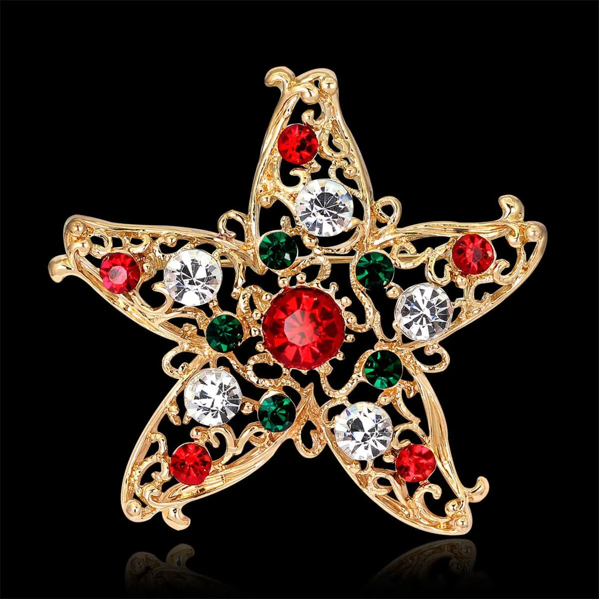 Cubic Zirconia & 18K Gold-Plated Filigree Star Brooch