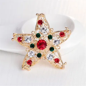 Cubic Zirconia & 18K Gold-Plated Filigree Star Brooch