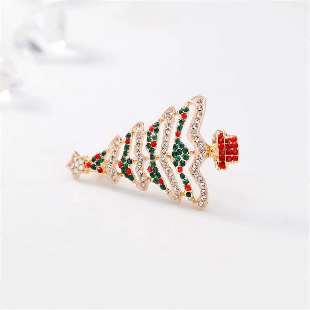 Cubic Zirconia & 18K Gold-Plated Potted Christmas Tree Brooch