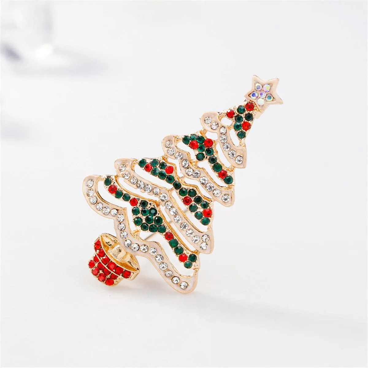 Cubic Zirconia & 18K Gold-Plated Potted Christmas Tree Brooch