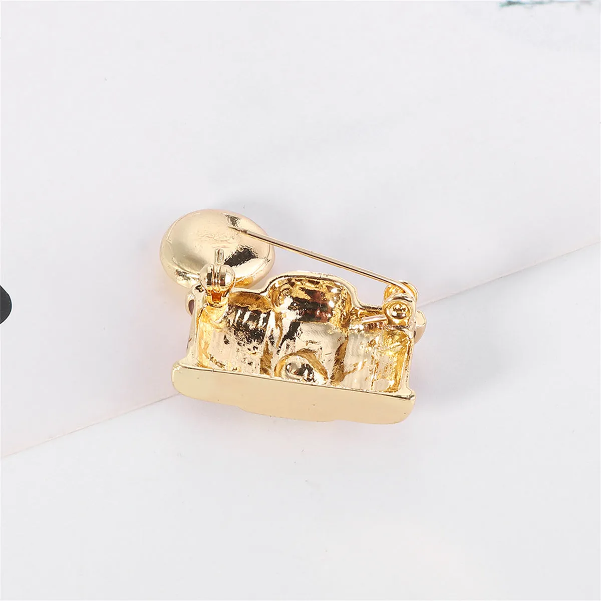 Cubic Zirconia & Gold-Plated Camera Brooch
