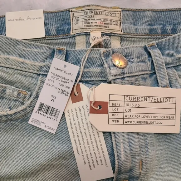 Current Elliot Boyfriend Rolled Distressed Denim Shorts