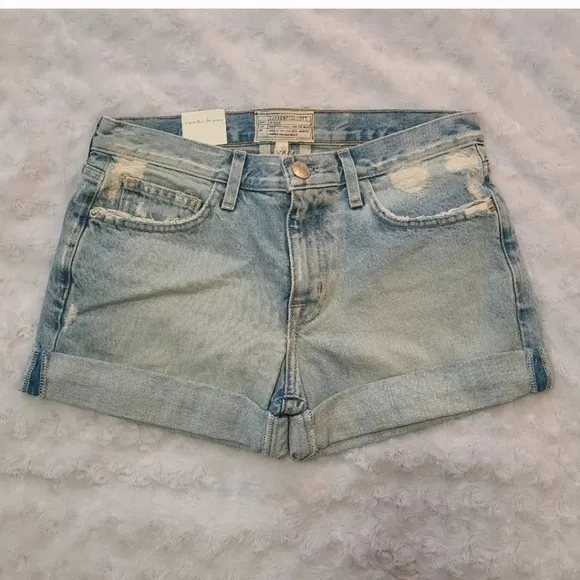 Current Elliot Boyfriend Rolled Distressed Denim Shorts