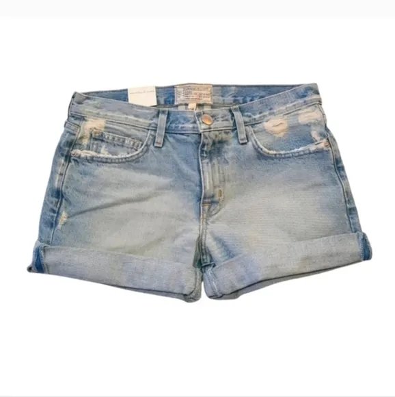 Current Elliot Boyfriend Rolled Distressed Denim Shorts
