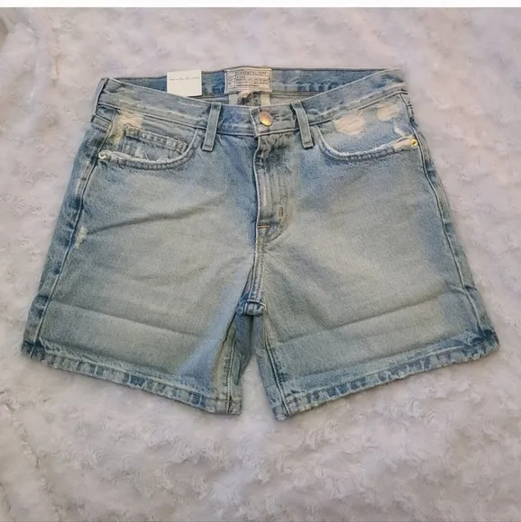 Current Elliot Boyfriend Rolled Distressed Denim Shorts