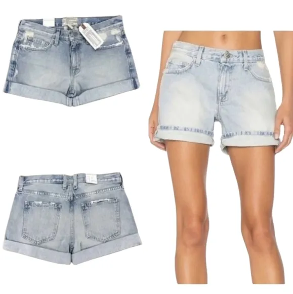 Current Elliot Boyfriend Rolled Distressed Denim Shorts
