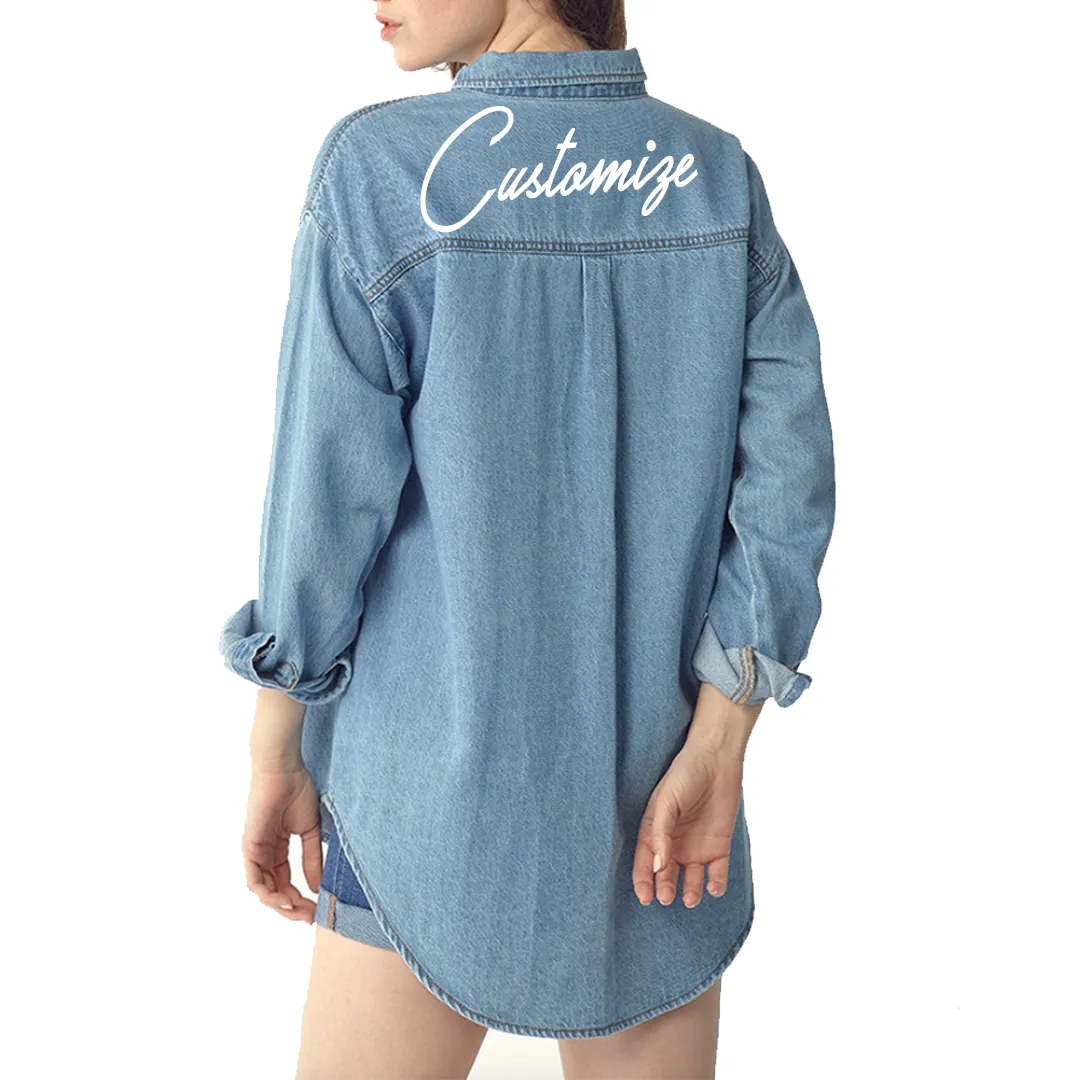 Custom Text Distressed Denim Shirt