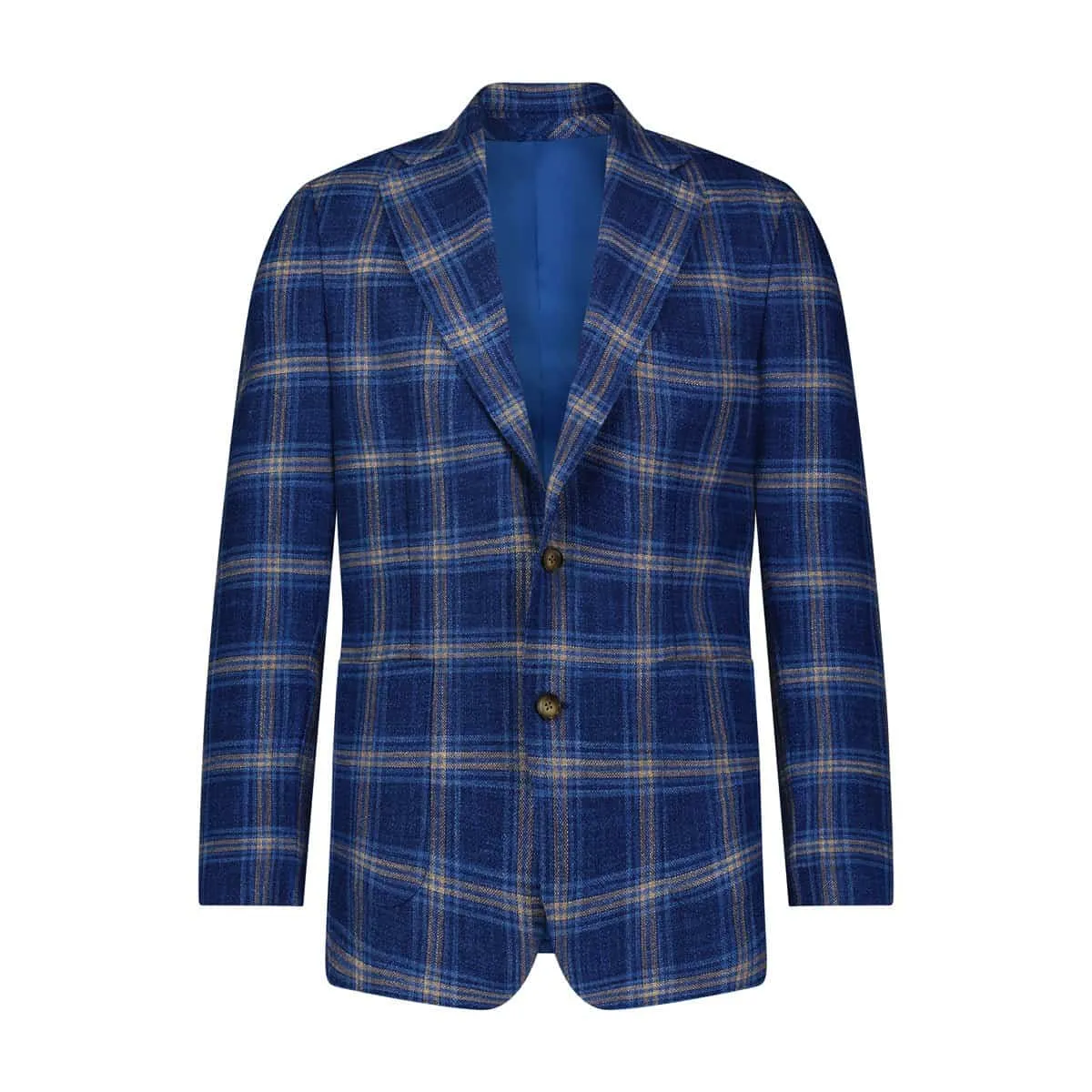 Custom Wool/Silk/Linen Check Sport Coat - Blue/Tan