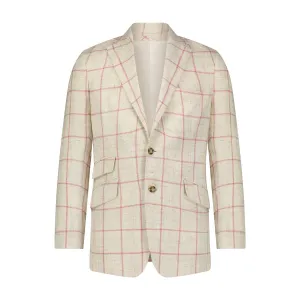 Custom Wool/Silk/Linen Check Sport Coat - Ivory/Red