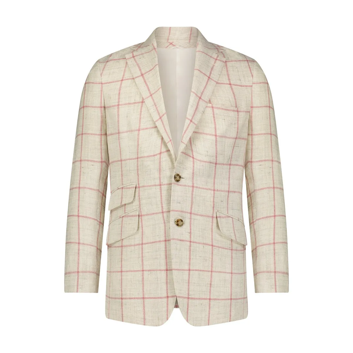 Custom Wool/Silk/Linen Check Sport Coat - Ivory/Red