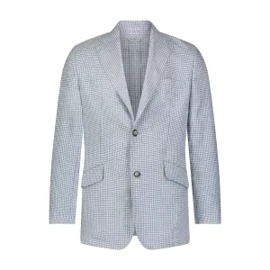 Custom Wool/Silk/Linen Houndstooth Sport Coat - Blue/Grey