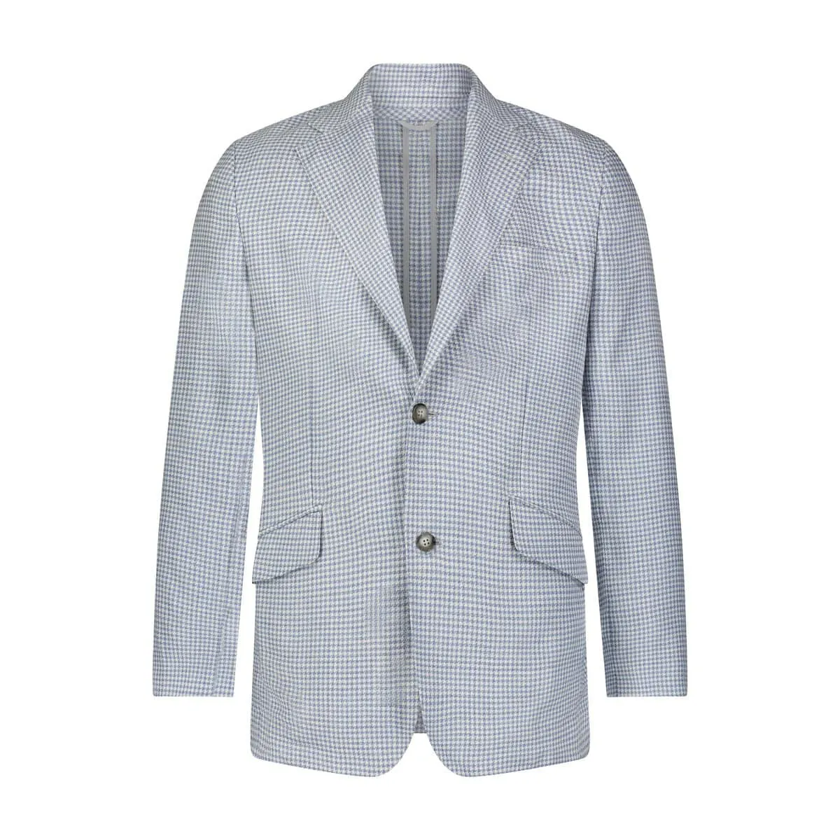 Custom Wool/Silk/Linen Houndstooth Sport Coat - Blue/Grey