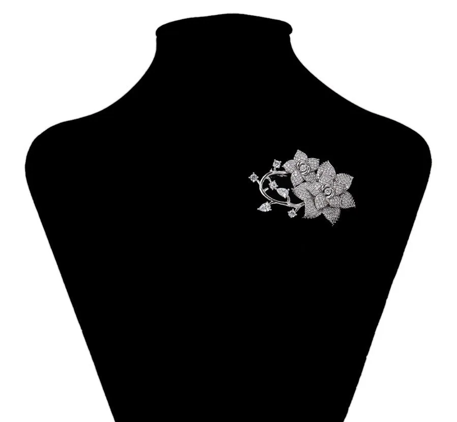 Cz Diamond Flower Brooch