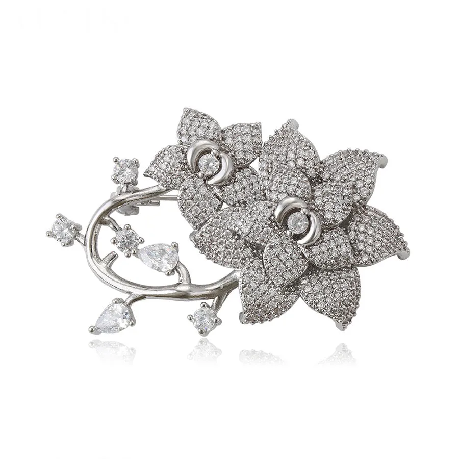 Cz Diamond Flower Brooch