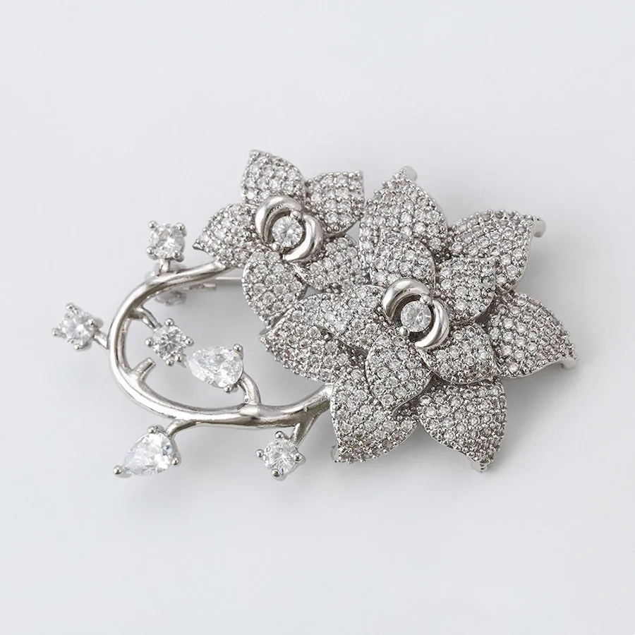 Cz Diamond Flower Brooch