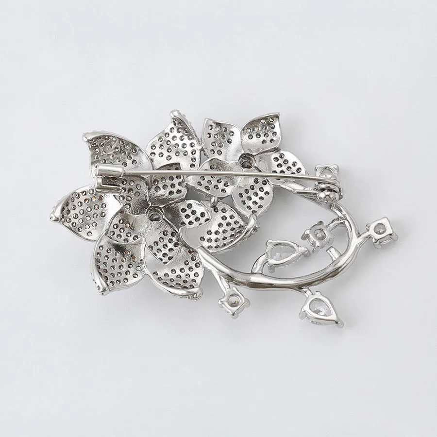 Cz Diamond Flower Brooch