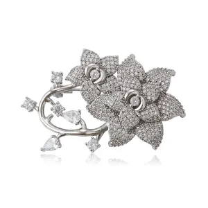 Cz Diamond Flower Brooch